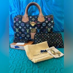 Excellent Rajarshi Murakami x Louis Vuitton  black monogram speedy BUNDLE